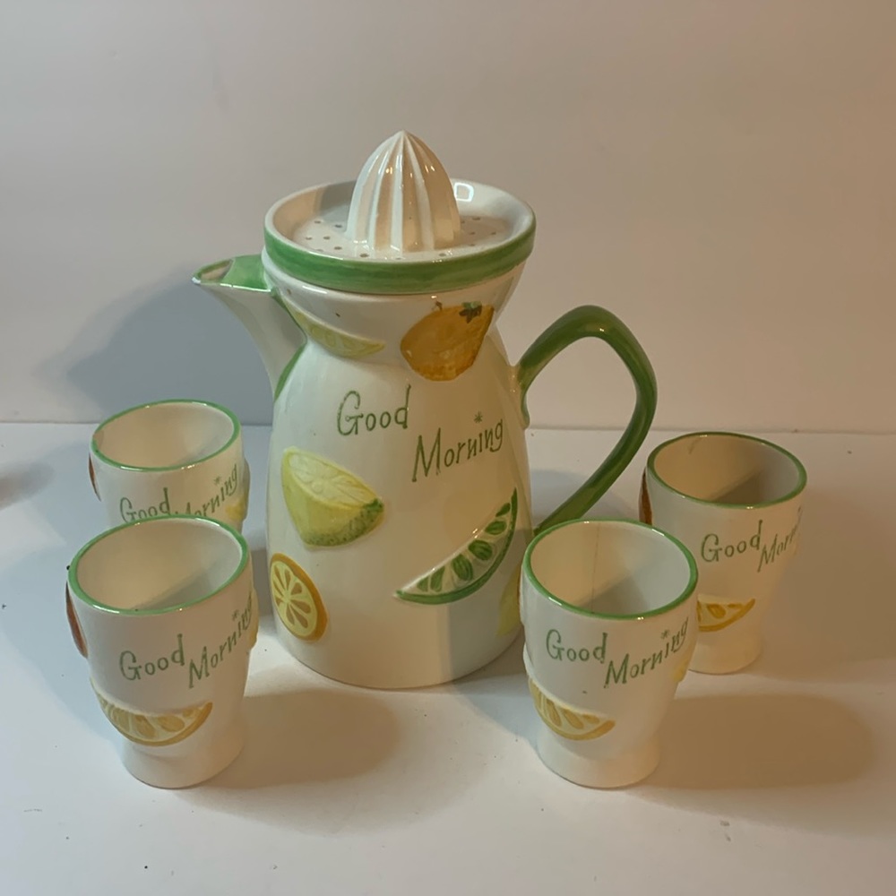 Vintage 1961 Napcoware Ceramic Good Morning Citrus Juice Picture Reamer 4 Cups